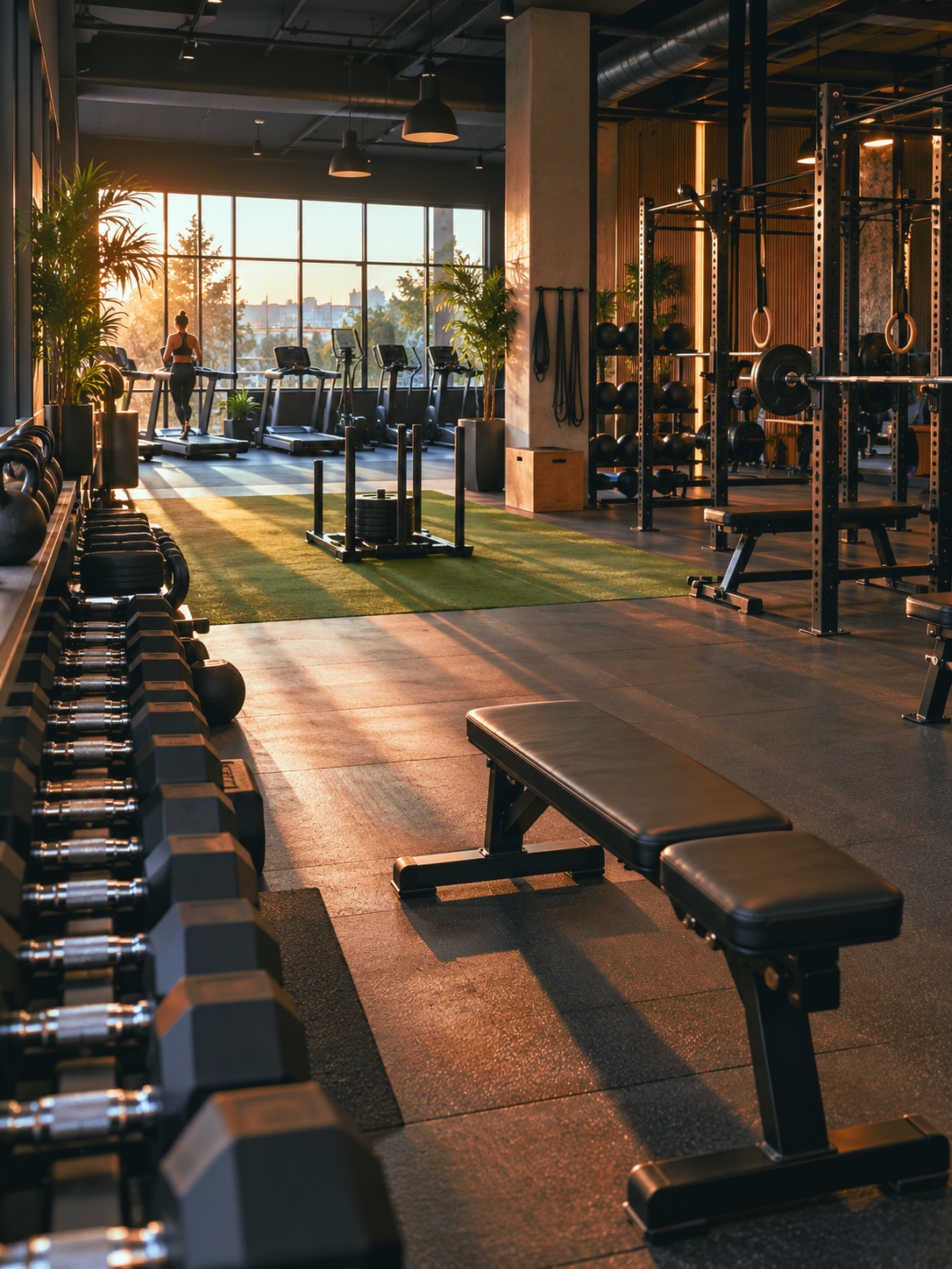 A sunlit fitness studio